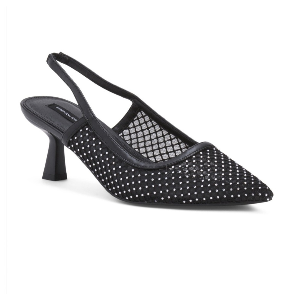 Black Heels French Connection Slingback Mesh Rhinestone Party Shoes Size 9 NWT